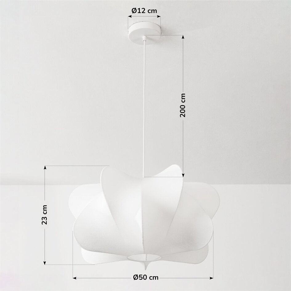 Witte minimalistische hanglamp Ame met zijden kap