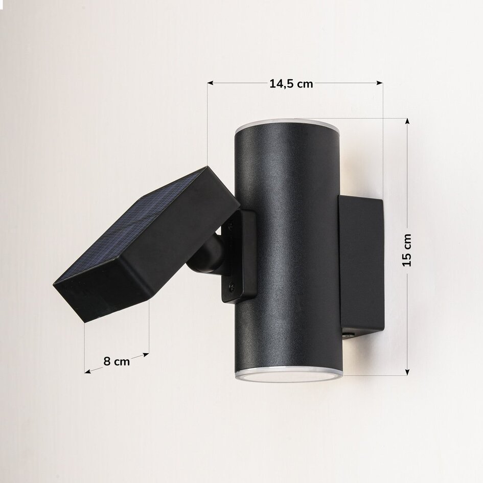 Solar wandlamp Atri – zwart met up- & downlight