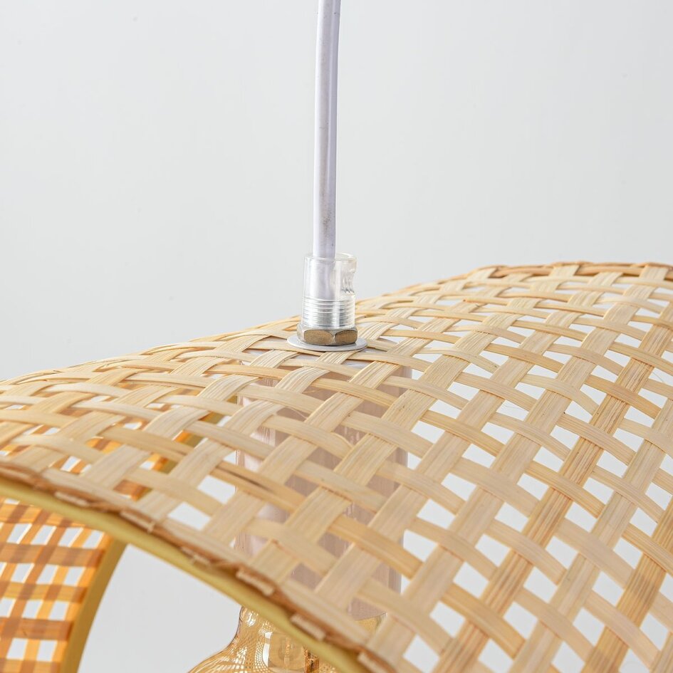 Bamboe hanglamp Brisa met dubbele gebogen kappen 2-lichts