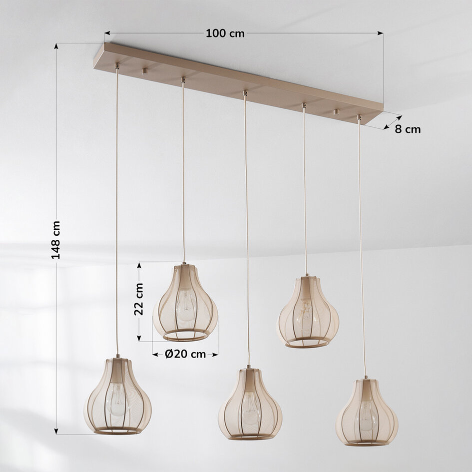 Lampe suspendue Japandi Senji - 5-light sand taupe with linen shades