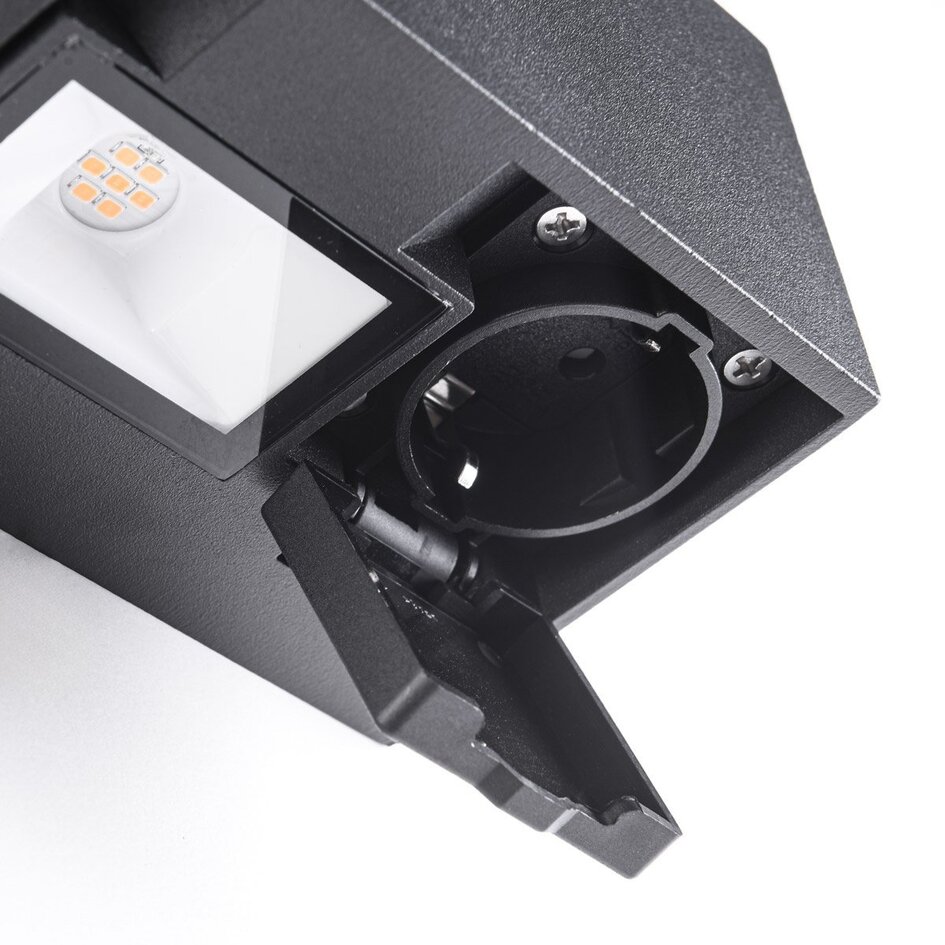 Buiten wandlamp Fora met geïntegreerde LED en 2 stopcontacten - zwart