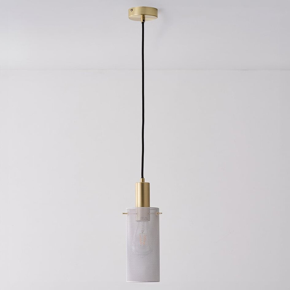 Suspension 1 lumière Valce blanche à détails dorés