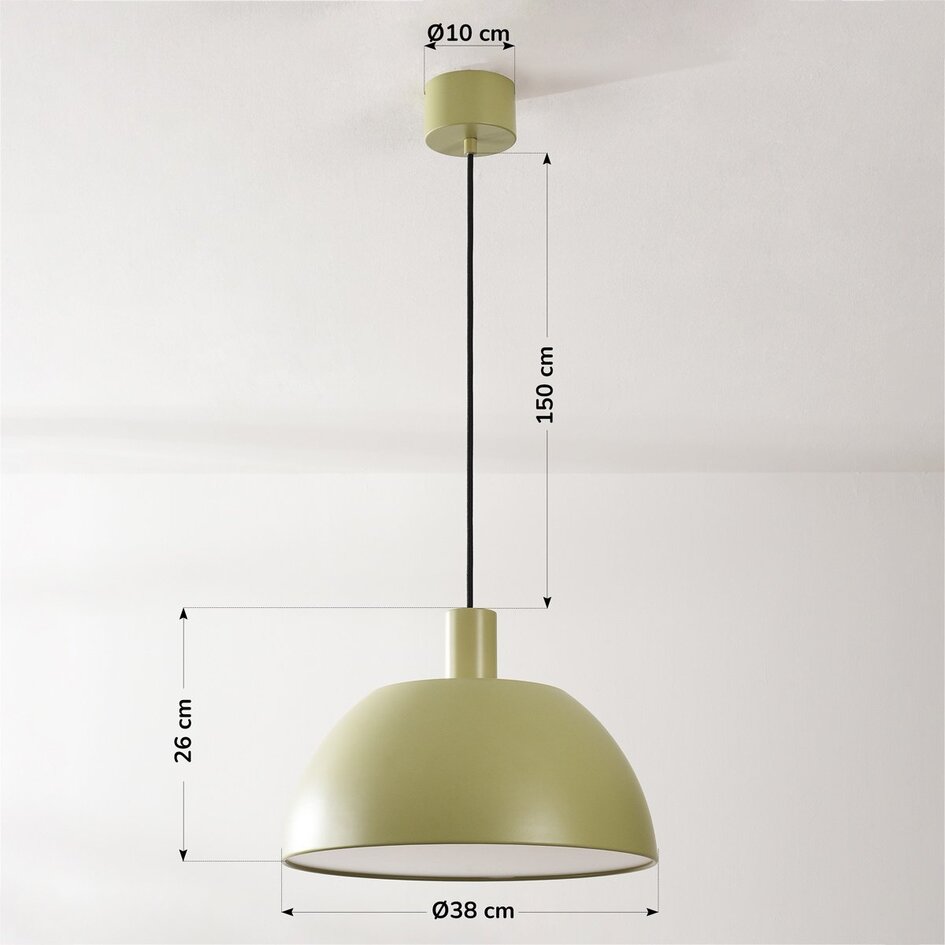 Moderne hanglamp Mirae in zacht matgroen met witte binnenzijde