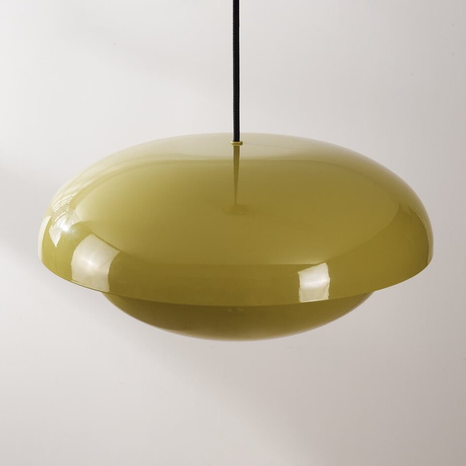 Retro hanglamp Orbia in glanzend khaki groen