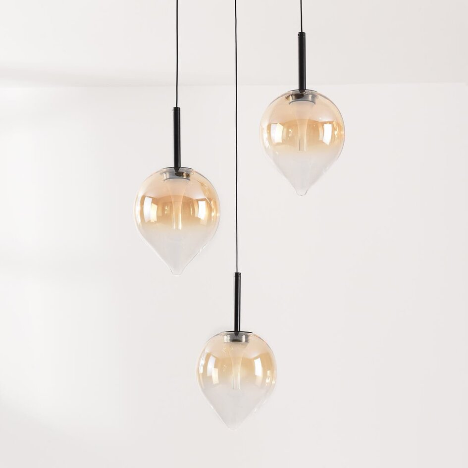 Moderne hanglamp Drop met amber glas en geïntegreerde LED – 3-staps dimbaar