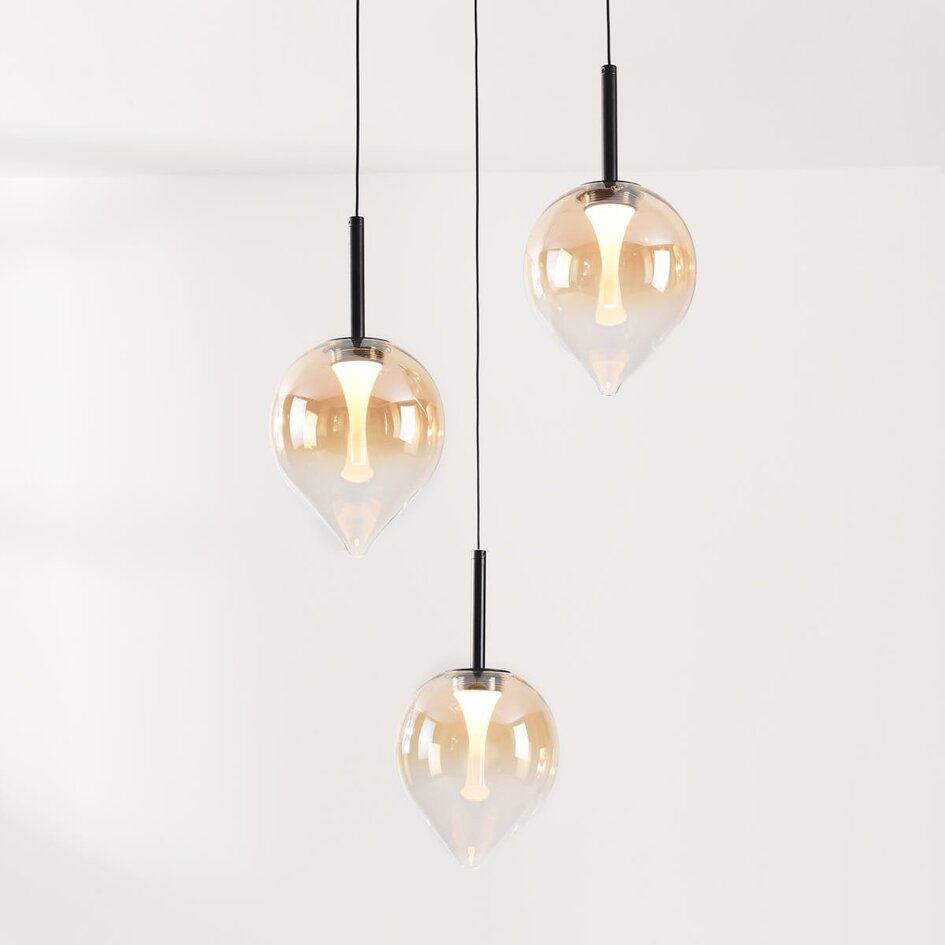 Moderne hanglamp Drop met amber glas en geïntegreerde LED – 3-staps dimbaar