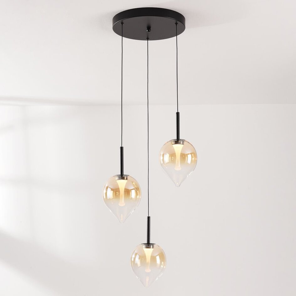 Moderne hanglamp Drop met amber glas en geïntegreerde LED – 3-staps dimbaar