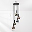 5-lichts design hanglamp Imme met grijsblauw smoke-, groen- en koperglas