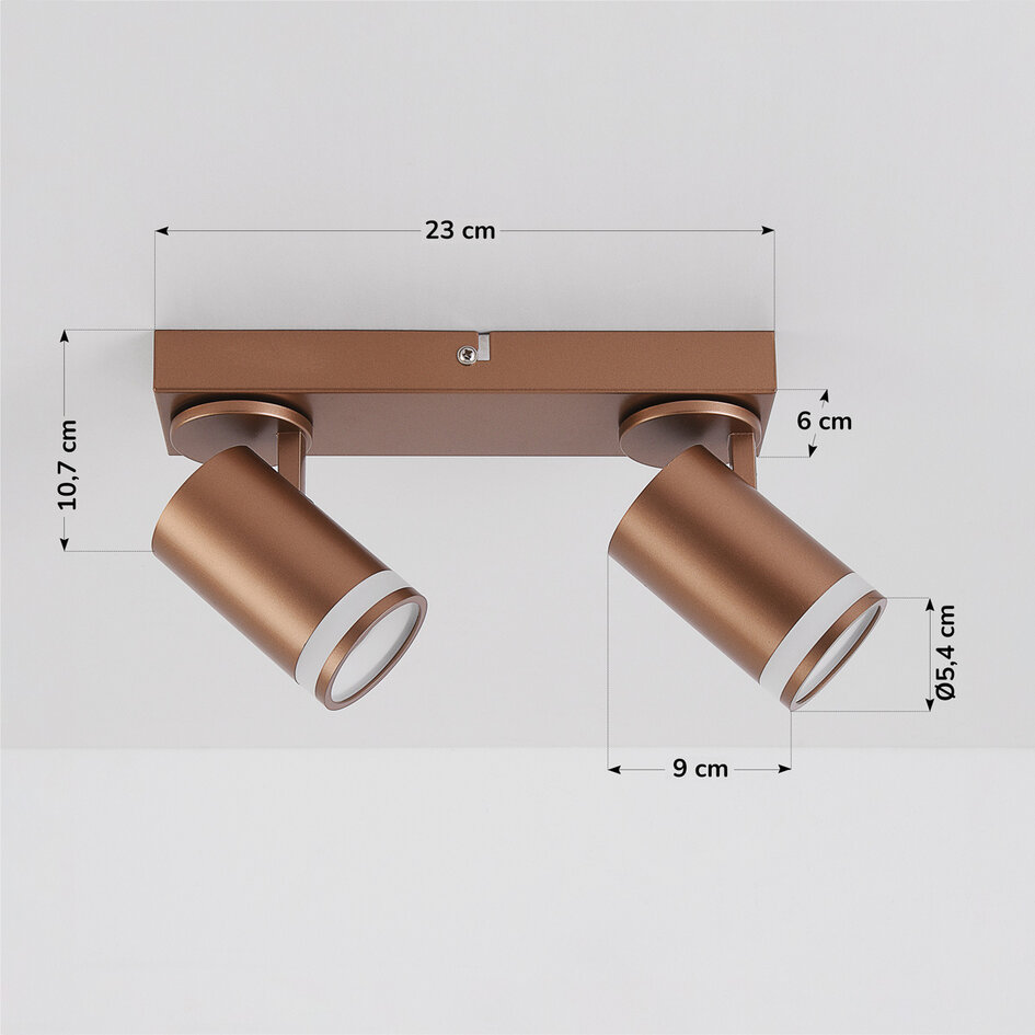 Spot de plafond moderne Dotto dans une teinte terre chaude, 2 lumières - orientable