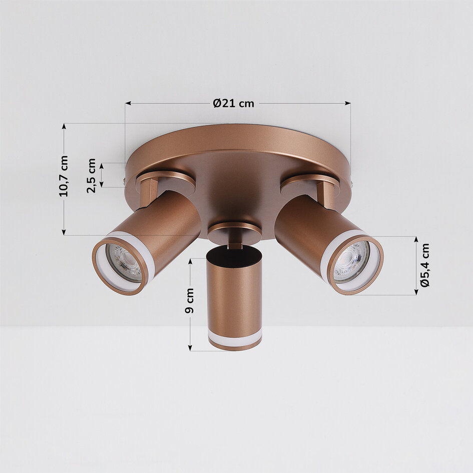 Spot de plafond orientable Focalo dans une teinte terre chaude - 3 lumières