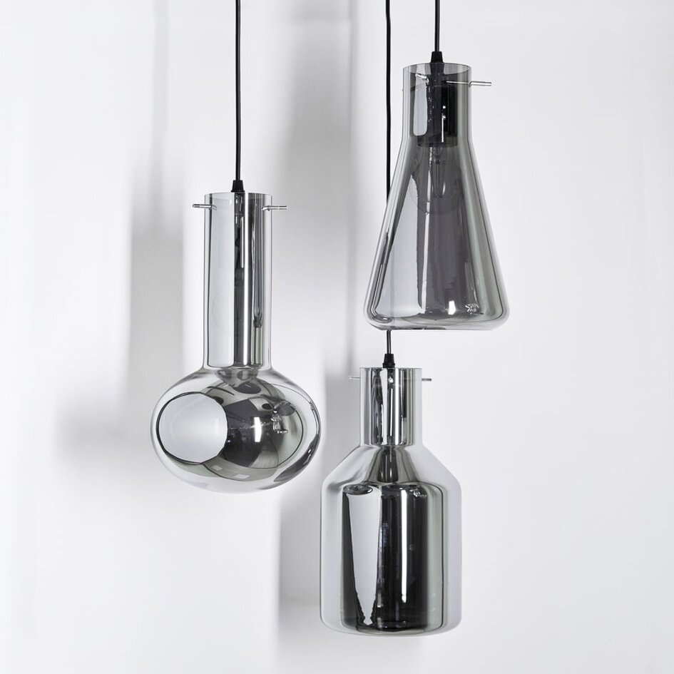Suspension industrielle 3 lumières Deidre - verre fumé gris