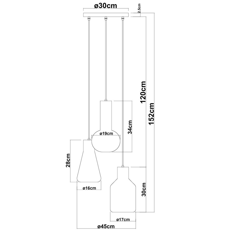 Industriële 3-lichts hanglamp met smoke glas -  Deidre