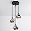 Suspension design Frank 3 lumières en verre fumé et effet miroir