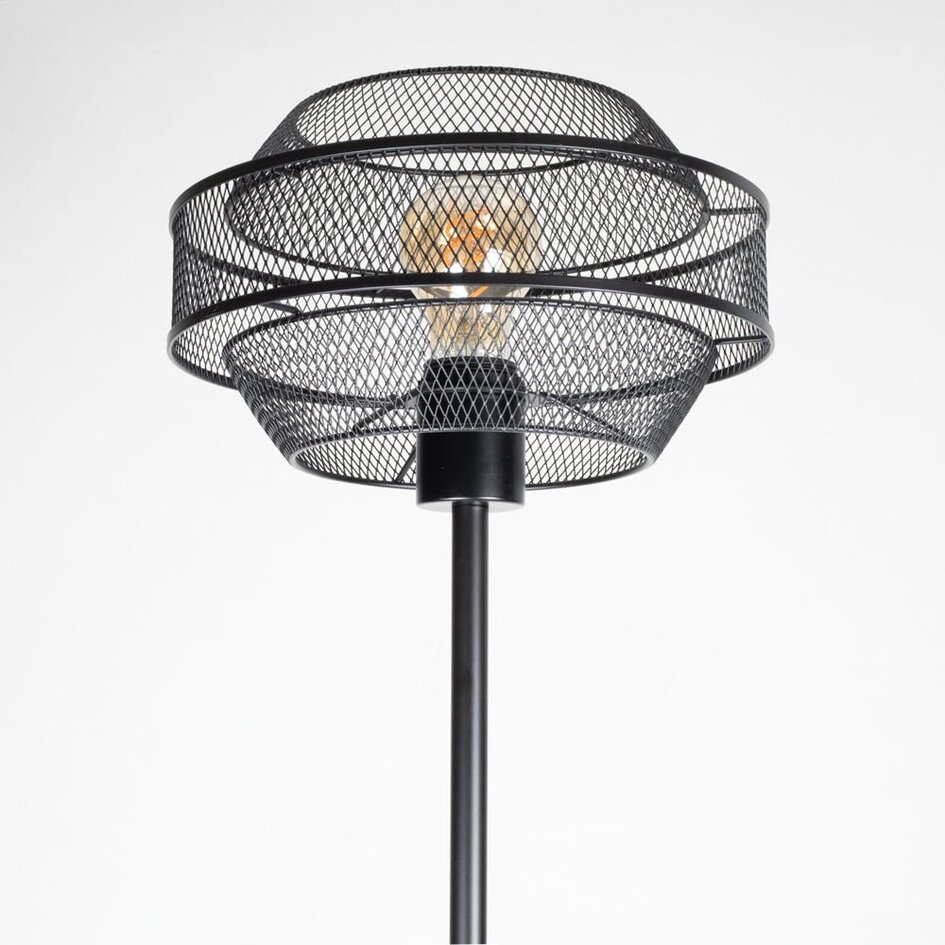 Zwarte staande lamp met opengewerkte kap - Julian