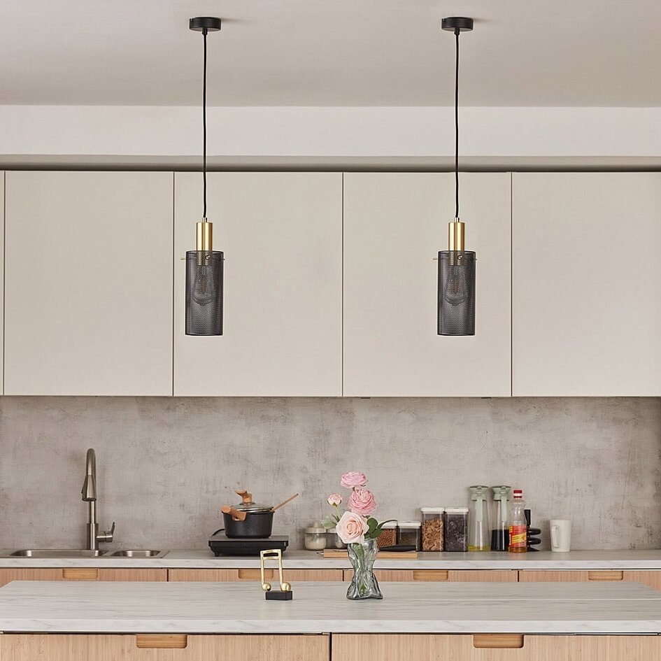 Hanglamp met gouden details zwart - Valce