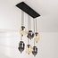 6-lichts hanglamp Phora met smoke- en licht amber glas en gouden accenten