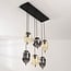Suspension à 6 lumières Phora avec verre fumé et verre ambré et accents dorés