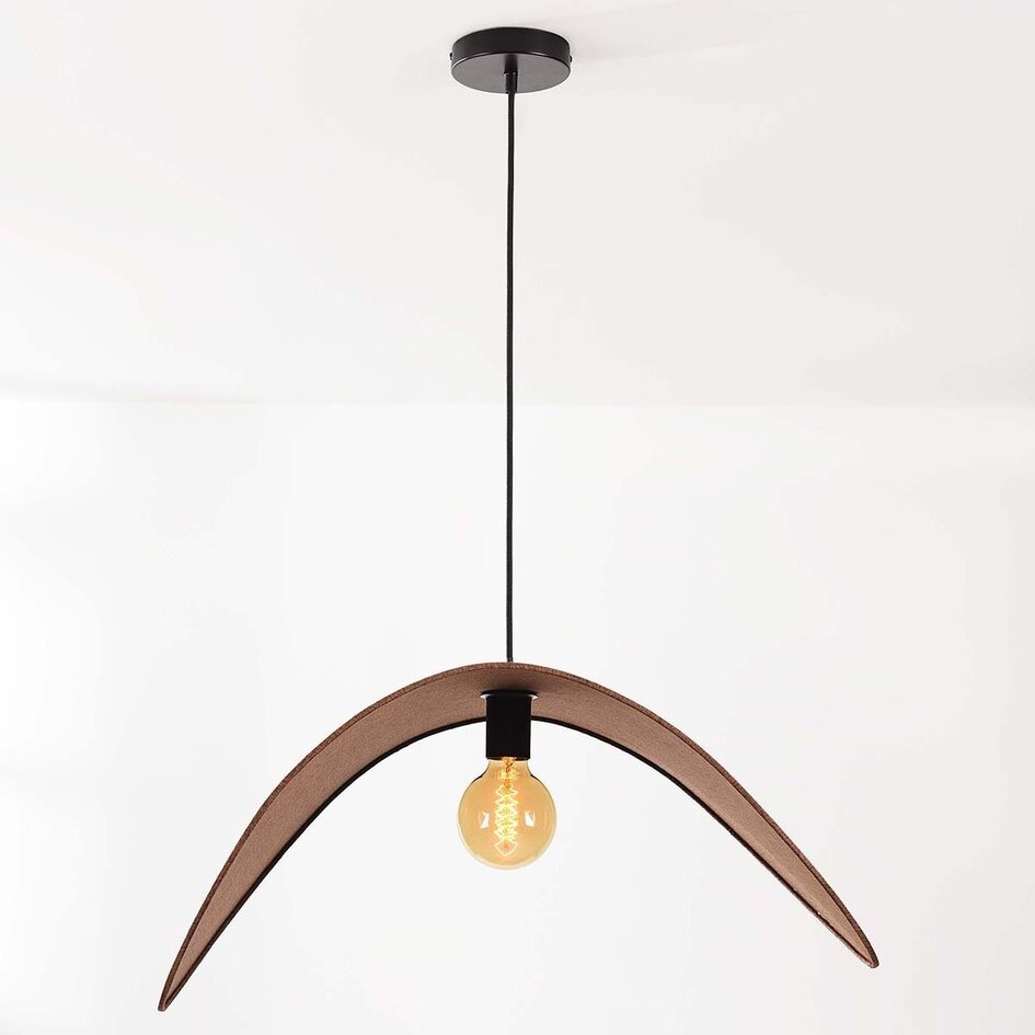 Moderne hanglamp Juna met bruine linnen kap in organische vorm