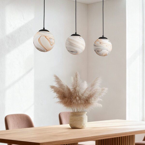 Suspension Marbelle 3 lumières avec verre aspect marbre – noir