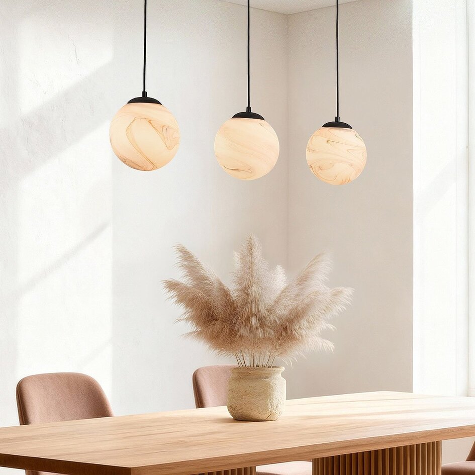 Hanglamp Marbelle 3-lichts met marmerlook glas – zwart