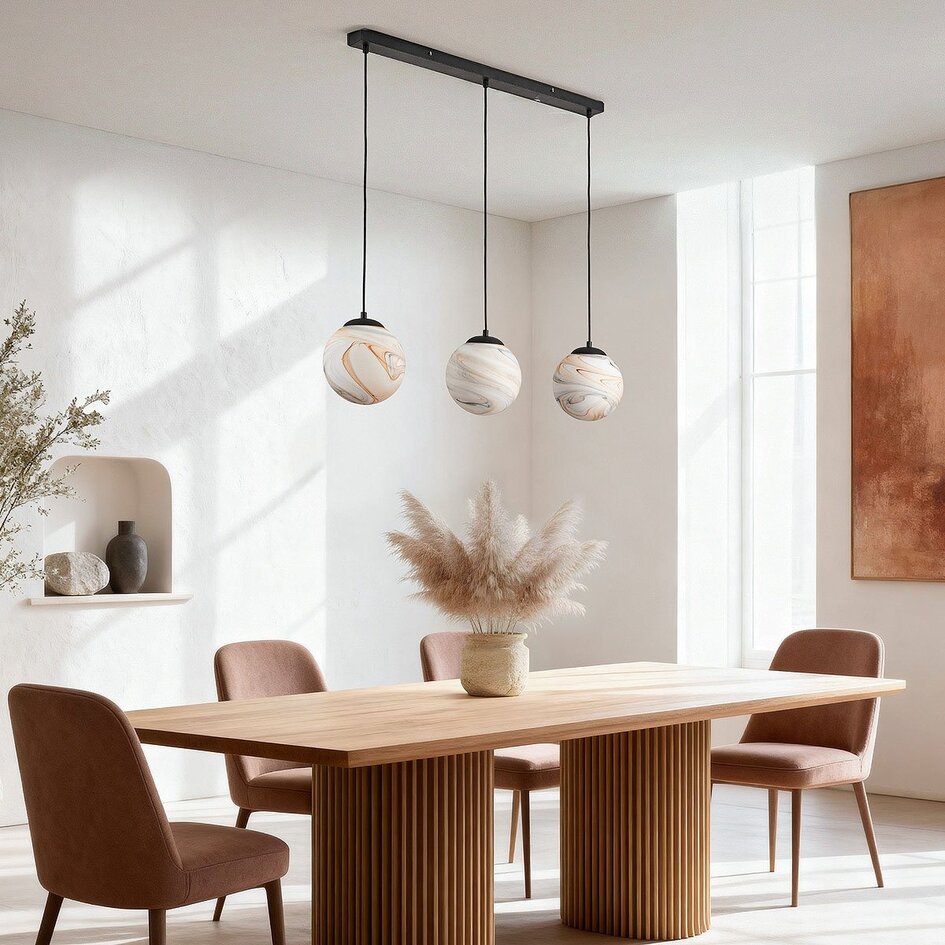 Hanglamp Marbelle 3-lichts met marmerlook glas – zwart