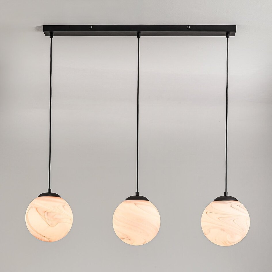 Hanglamp Marbelle 3-lichts met marmerlook glas – zwart