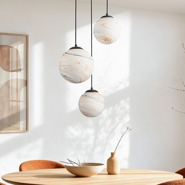Suspension design Marbelle noire avec verre aspect marbre – 3 lumières