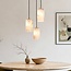 3-lichts hanglamp Vetra met marmerlook glazen kappen – messing goud en zwart