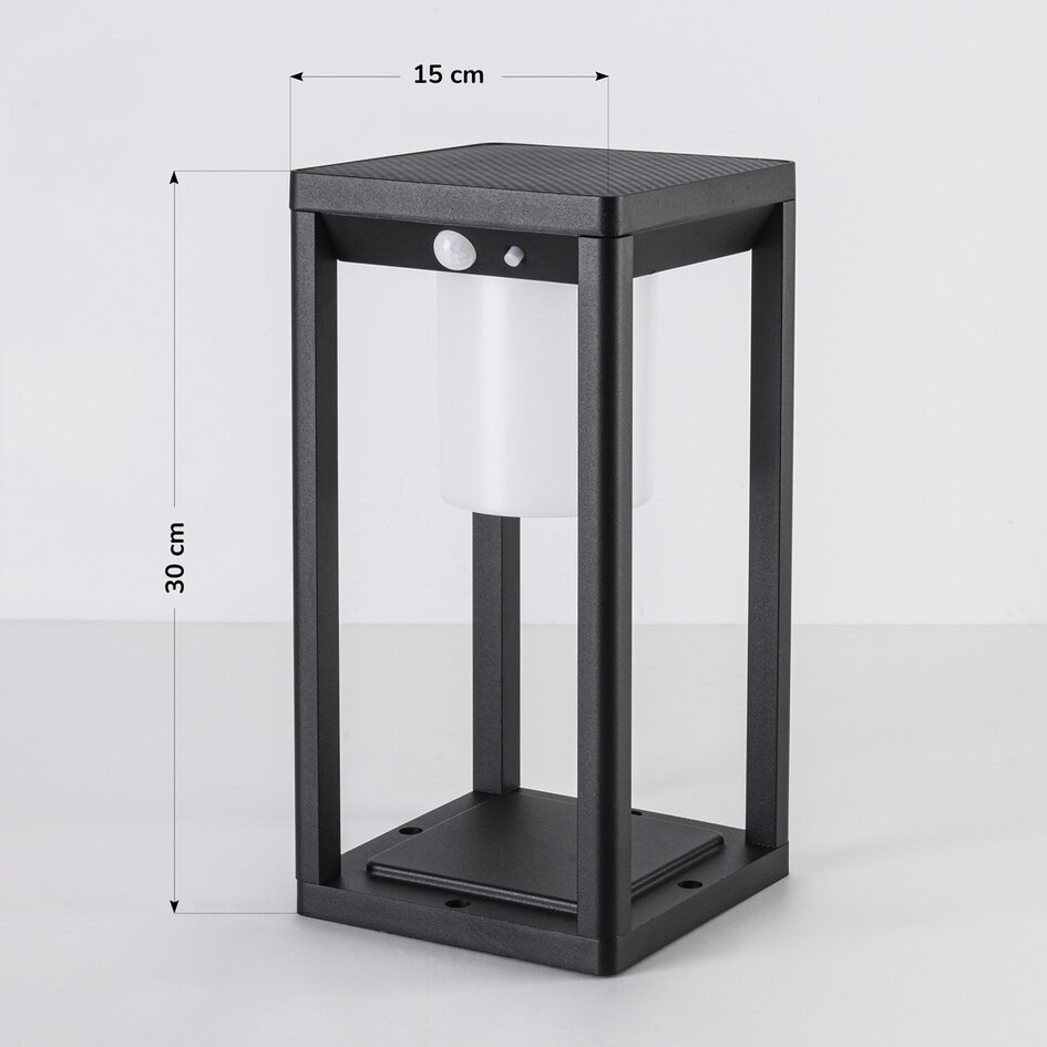 Lampe d'extérieur solaire sur pied Kiran noire avec détecteur, LED intégrée