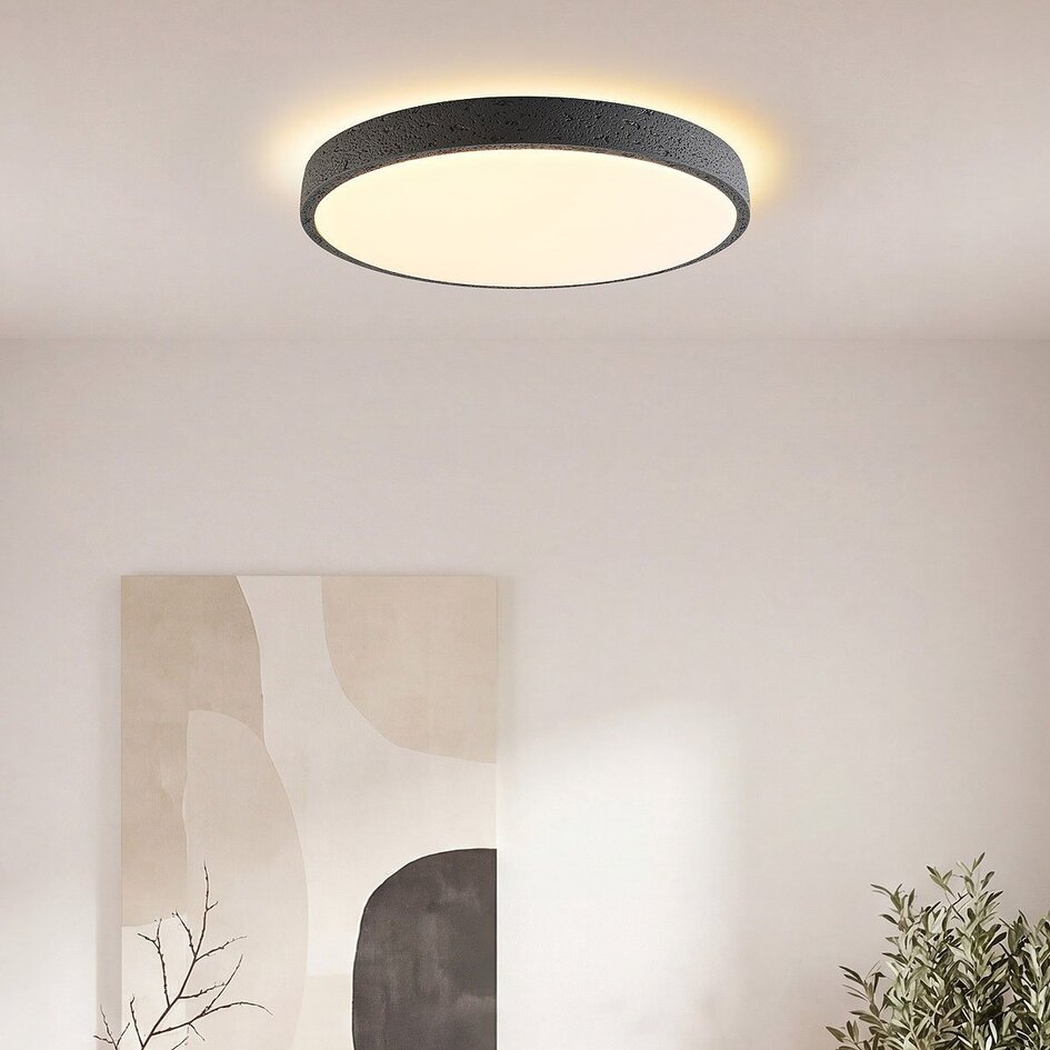 Moderne plafondlamp Arvid met donkergrijs steeneffect, 3-staps dimbaar Ø40 cm