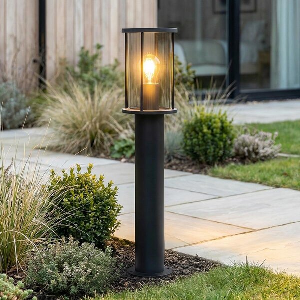 Staande buitenlamp met smoke glas - Penn - zwart 60 cm