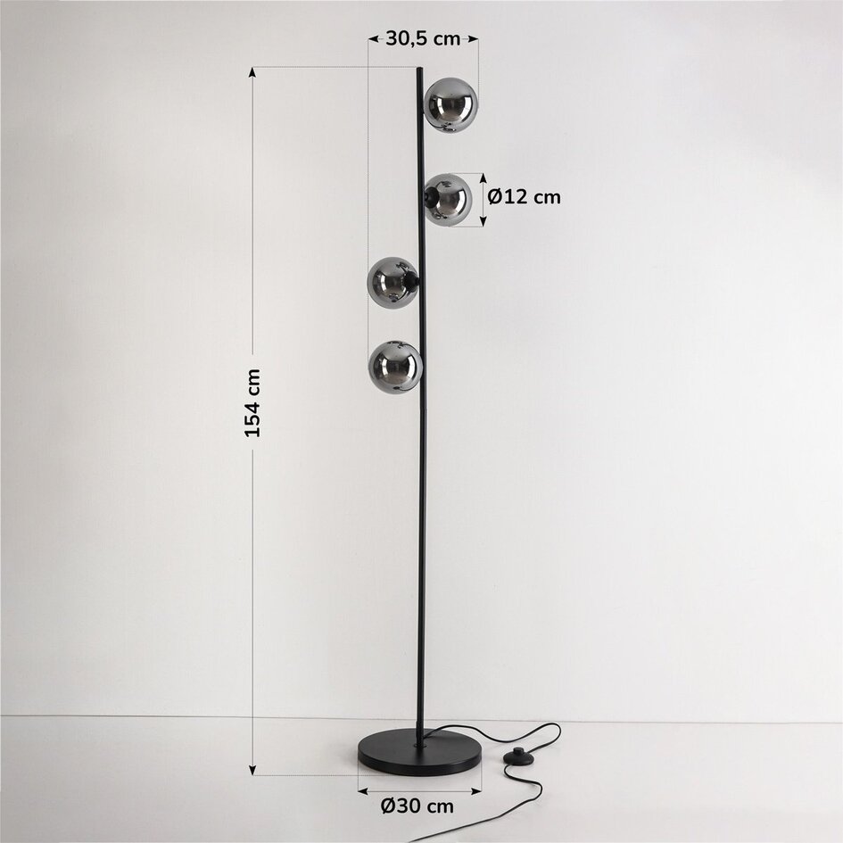 Staande lamp 4-lichts zwart met smoke glas - Pippa