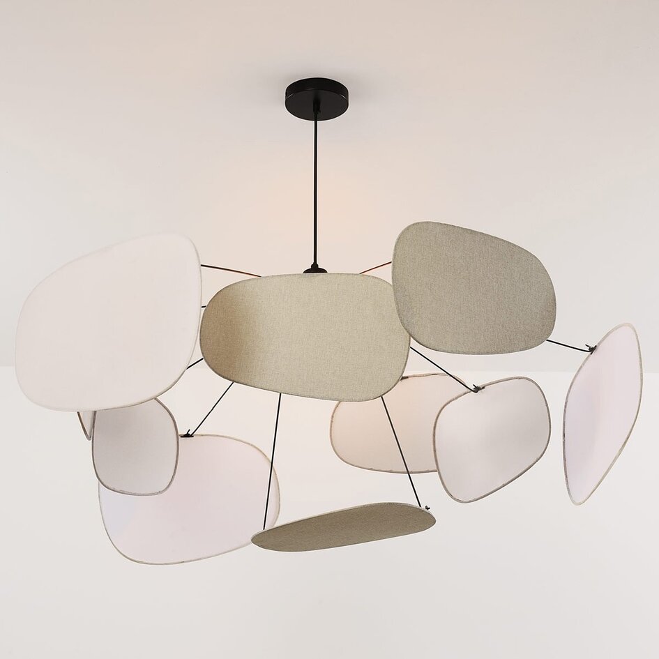 Lampe suspendue Zandor - abat-jours en lin naturel blanc et gris clair