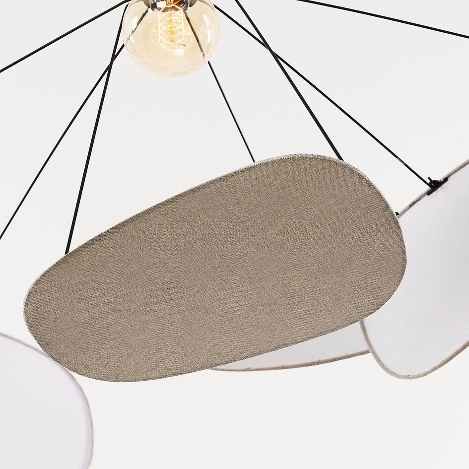 Hanglamp Zandor – naturel linnen kappen in wit en lichtgrijs