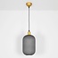 Retro hanglamp Doran van geribbeld glas - grijs en goud