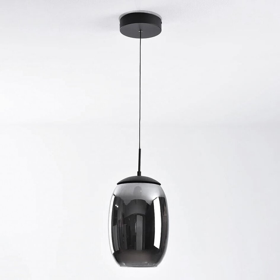 Lampe suspendue noire Nadine avec verre gris fumé et gradation à 3 niveaux