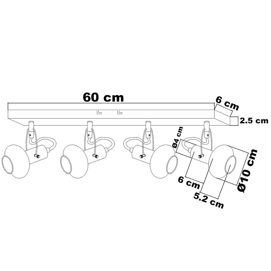 Plafonnier avec verre gris fumé, 4 lumières - Elsa