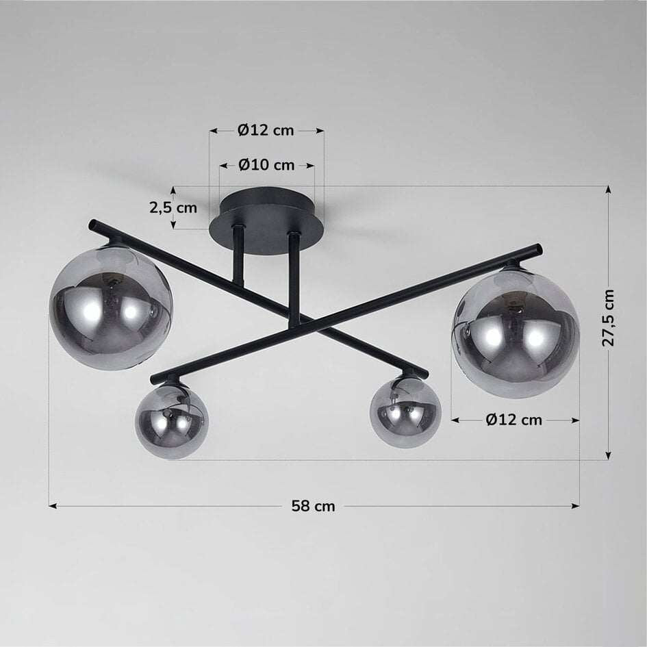 Plafonnier à 4 lumières Nymo - verre fumé et noir