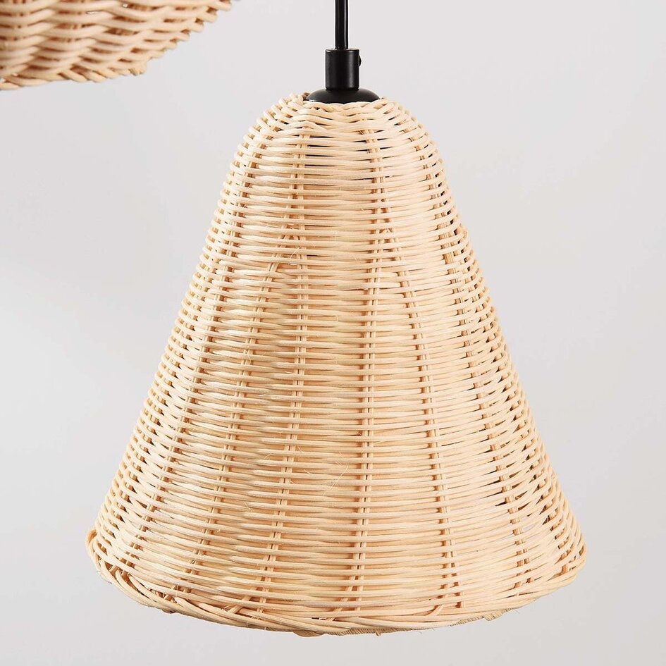 Boho hanglamp Misu van rotan met drie natuurlijke kappen