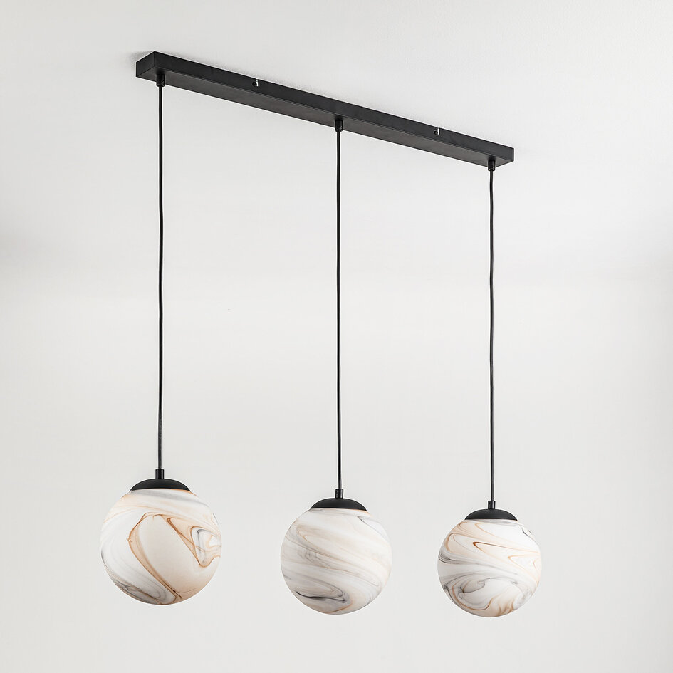 Hanglamp Marbelle 3-lichts met marmerlook glas – zwart