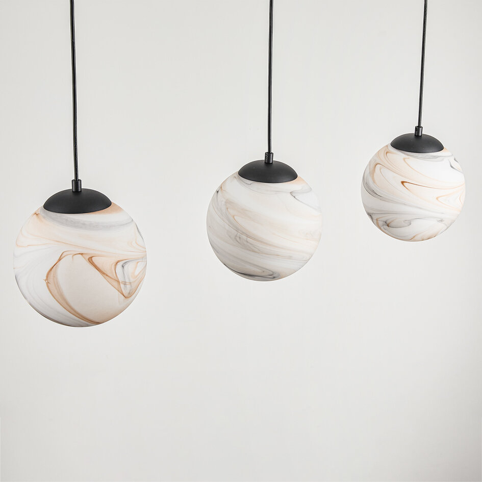 Hanglamp Marbelle 3-lichts met marmerlook glas – zwart