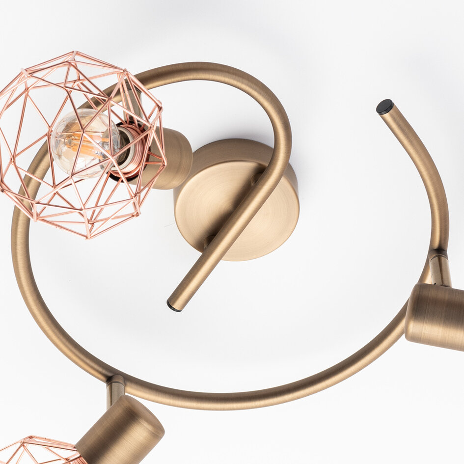 Plafonnier industriel couleur cuivre, triple - Russet (support d'ampoule E14)