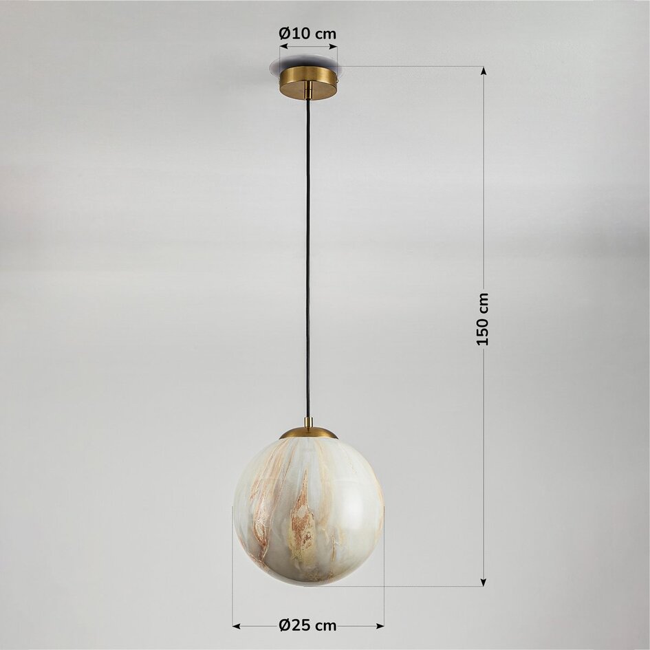 1-lichts hanglamp Tessra met marmerlook glas en messing goud