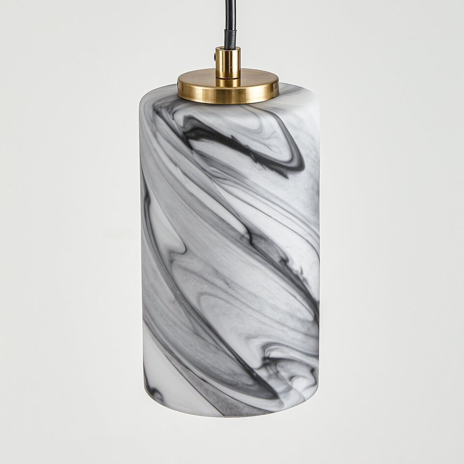 Suspension à 3 lumières Vetra avec abat-jours en verre aspect marbre – laiton doré et noir