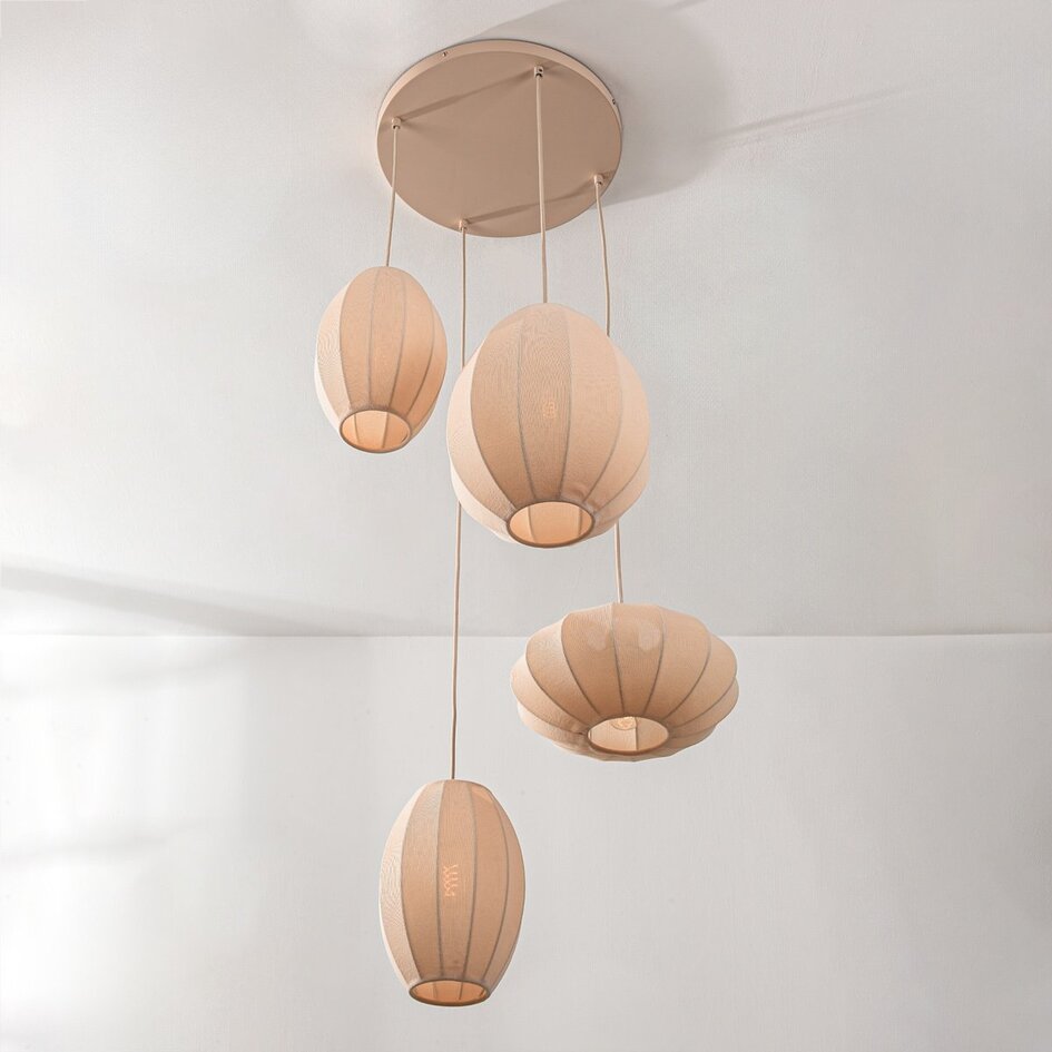 Suspension Japandi Fero – 4 lumières avec abat-jours en lin beige