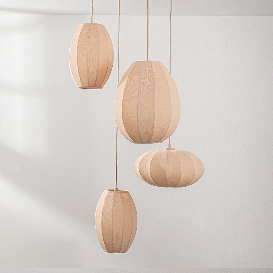 Suspension Japandi Fero – 4 lumières avec abat-jours en lin beige