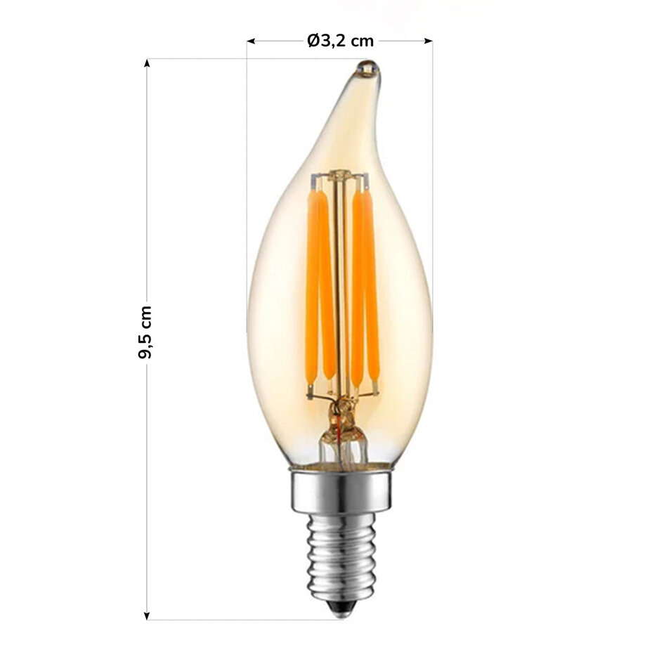 E14 dimbare LED filament kaarslamp met amber glas | 5.5W 2200K