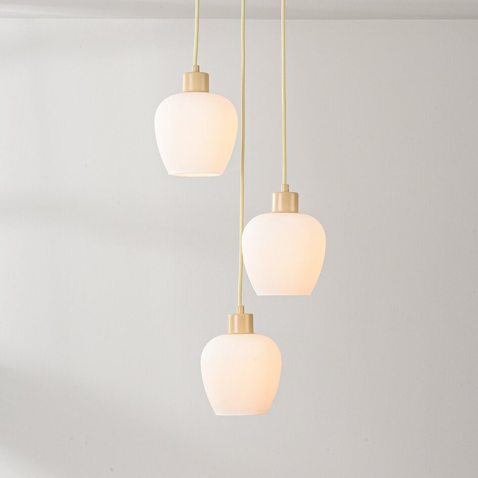 Suspension moderne Stockton - beige avec verre blanc laiteux, 3 lumières