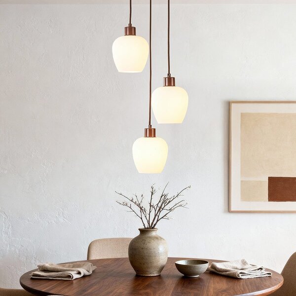 Moderne hanglamp Stockton - bruin met melkwit glas, 3-lichts