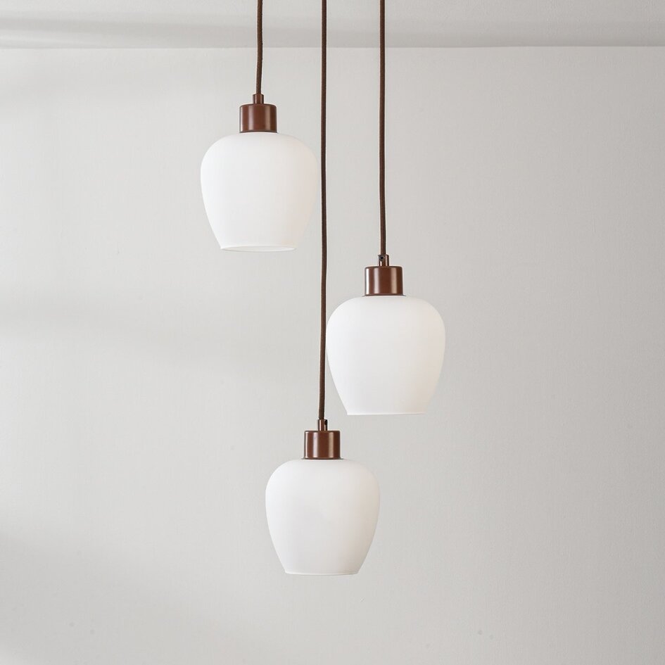 Moderne hanglamp Stockton - bruin met melkwit glas, 3-lichts